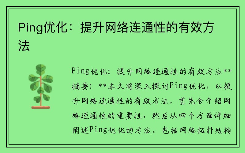 Ping优化：提升网络连通性的有效方法